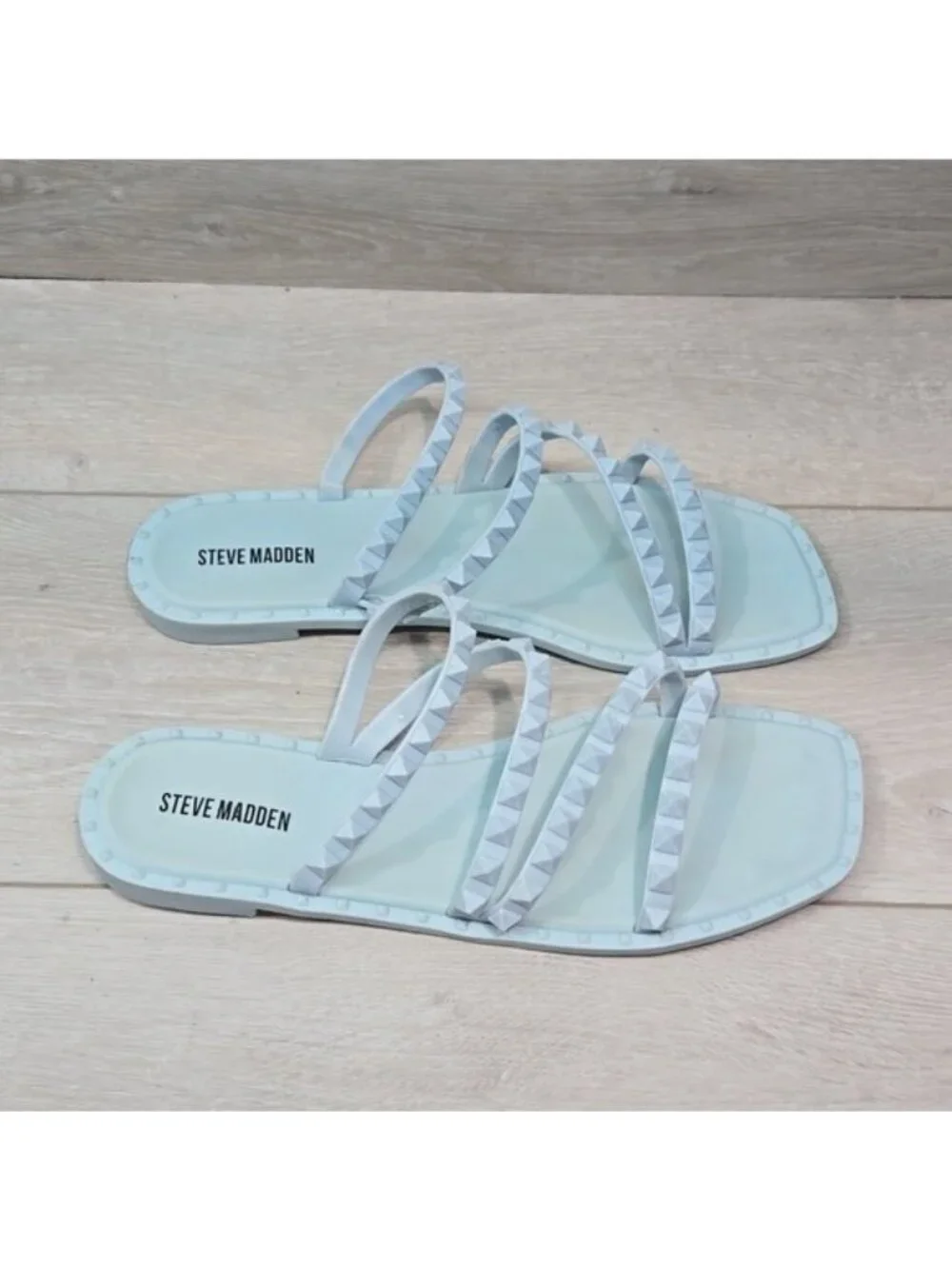 Steve Madden Women Skylar Baby blue Strappy Flats Sandals shoes sz 10